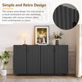 4 Wavy Doors Large Storage Space Sideboard With Adjustable Shelves And Retro Copper Handles For Dining Room And Living Room Black Black Mdf