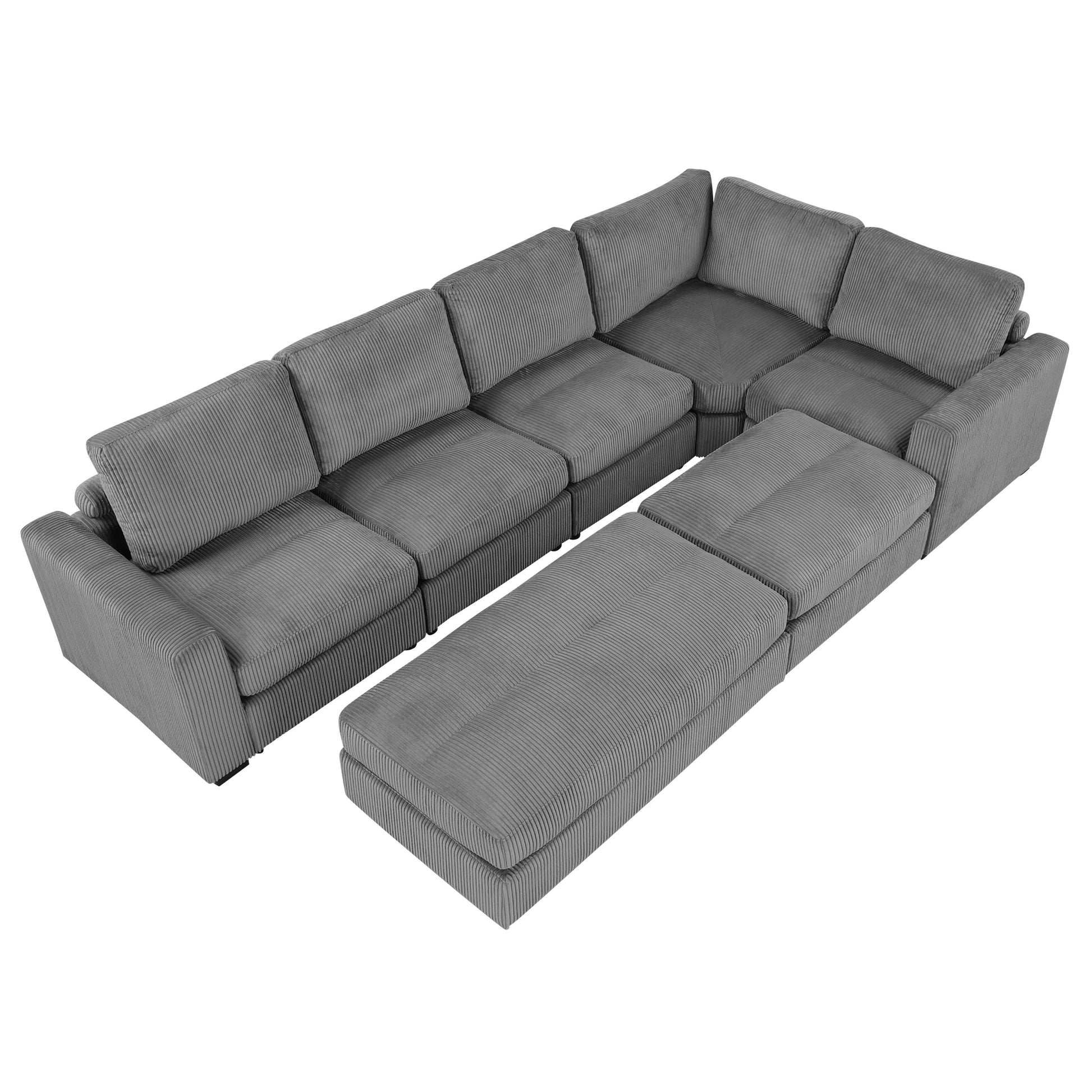 121.3" Sectional Couch Sofa Bed Modular Sofa With Two Movable Ottomans For Living Room Old Sku:N719S001640E , Gray Gray Foam Corduroy 7 Seat