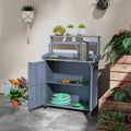 Outsunny Potting Bench, Outdoor Wooden Potting Table With Storage Cabinet With 2 Shelves, Garden Work Bench With Galvanized Plated Tabletop For Backyard, Balcony, Gray Gray Wood