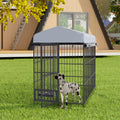 Large Dog Kennel Outdoor Pet Pens Dogs Run Enclosure Animal Hutch Metal Coop Fence With Roof Cover 6.6'L X 3.9'W X 5.9'H Black Iron