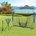 Soozier Baseball Practice Net Set With 7.5X7Ft Catcher Net, Ball Caddy, Portable Baseball Practice Equipment With For Hitting, Pitching, Batting, Catching, Blue Blue Steel