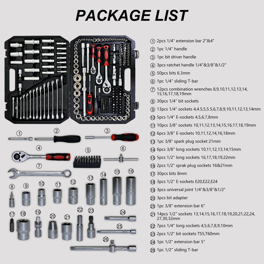 Tool Kit And Socket Wrench Set 216Pcs Basic Portable Manual Repair Tool Set For Home Use, Includes Case And Ratchet Wes And Wrenches, Suitable For Men And Women Black Carbon Steel