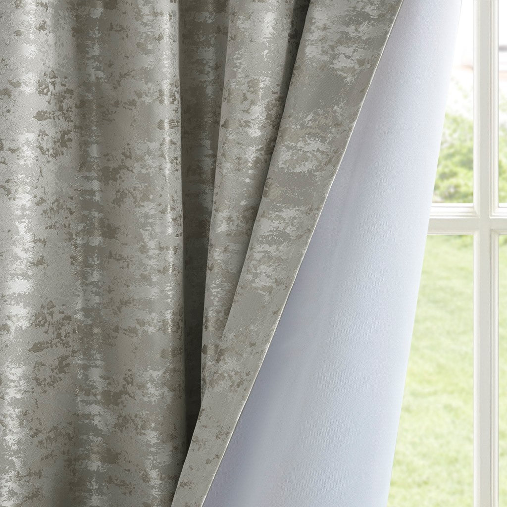 Jacquard Lined Total Blackout Rod Pocket Back Tab Curtain Panel Only 1 Pc Panel Grey Silver Polyester