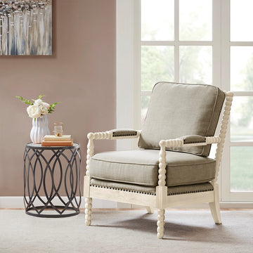 Accent Arm Chair Light Grey Wood Fabric
