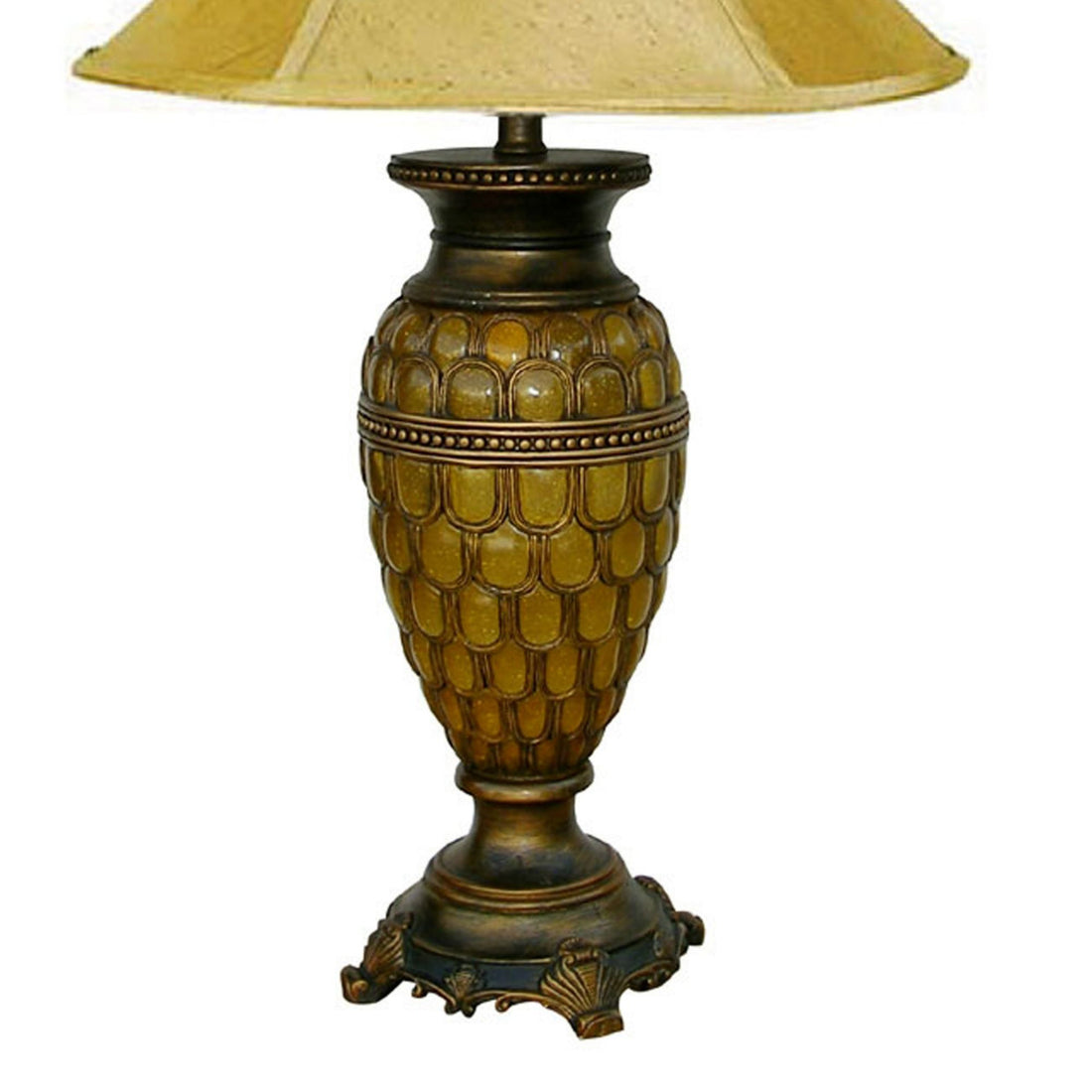 31" Tall Polyresin Table Lamp With Honey Finish, Gold Tone Linen Shade Multicolor Polyresin