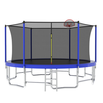 16Ft Trampoline With Balance Bar & Basketball Hoop&Ball, Astm Approved Reinforced Type Outdoor Trampoline With Enclosure Net Antique Blue Metal