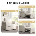 3 In 1 Sofa Bed Chair, Convertible Sleeper Chair Bed,Adjust Backrest Into A Sofa,Lounger Chair,Single Bed,Modern Chair Bed Sleeper For Adults,White Old Sku:Wf301161Aab White Linen