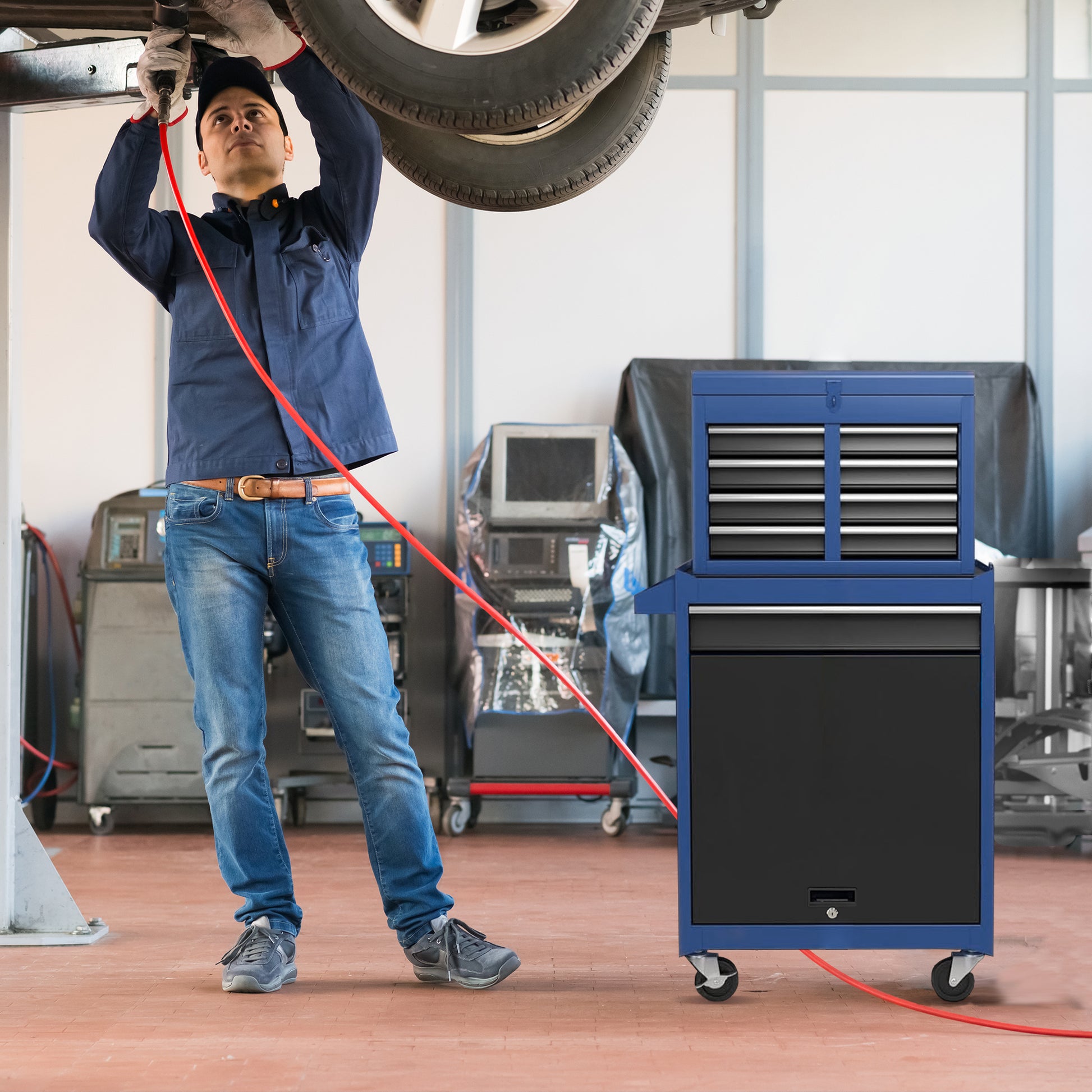 Tool Chest,5 Drawer Rolling Tool Storagecabinet With Enhanced Packaging, Detachabletop Tool Box, Metal Tool Cart For Garageworkshop Blue Gray Iron