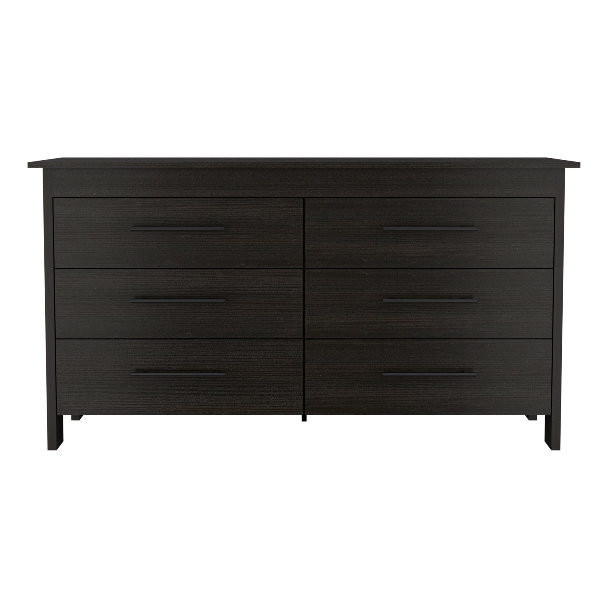 Double Dresser, Four Legs, 6 Drawer, Superior Top, Black Black Solid Wood Mdf Engineered Wood