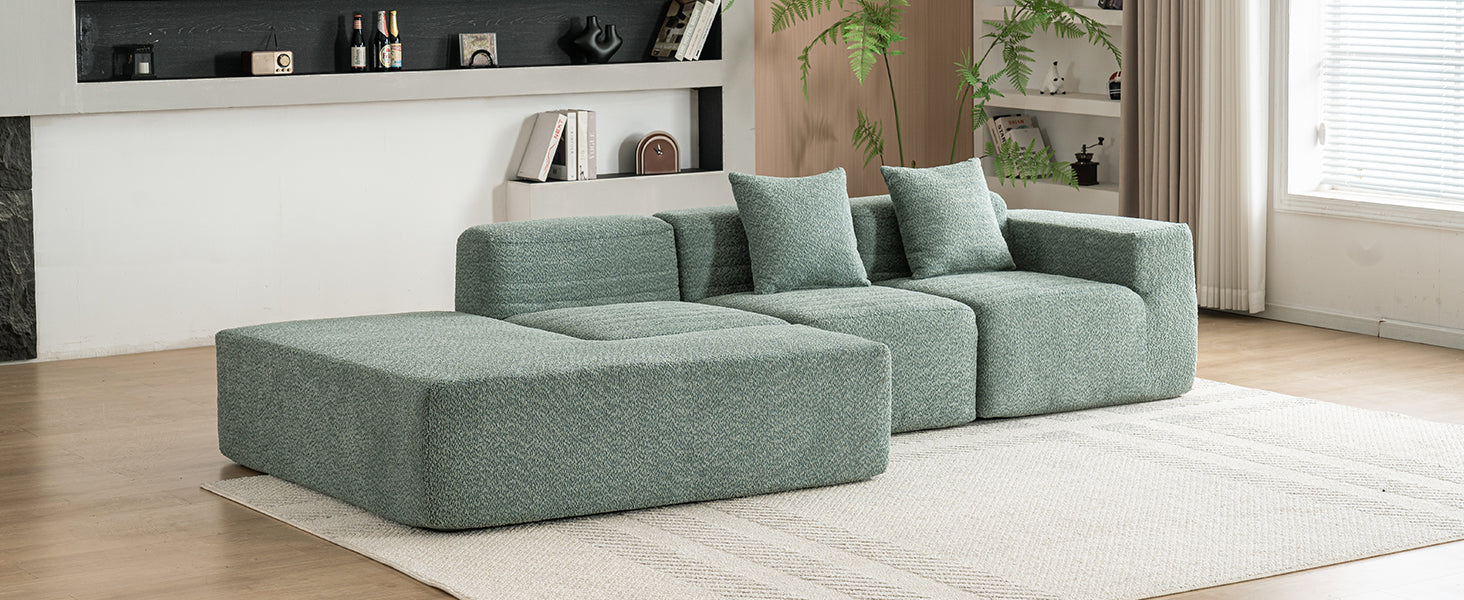 116.5" Sectional Sofa Full Compressed Sofa Couch Free Combined Sofa For Living Room, Green Green Foam Polyester 4 Seat