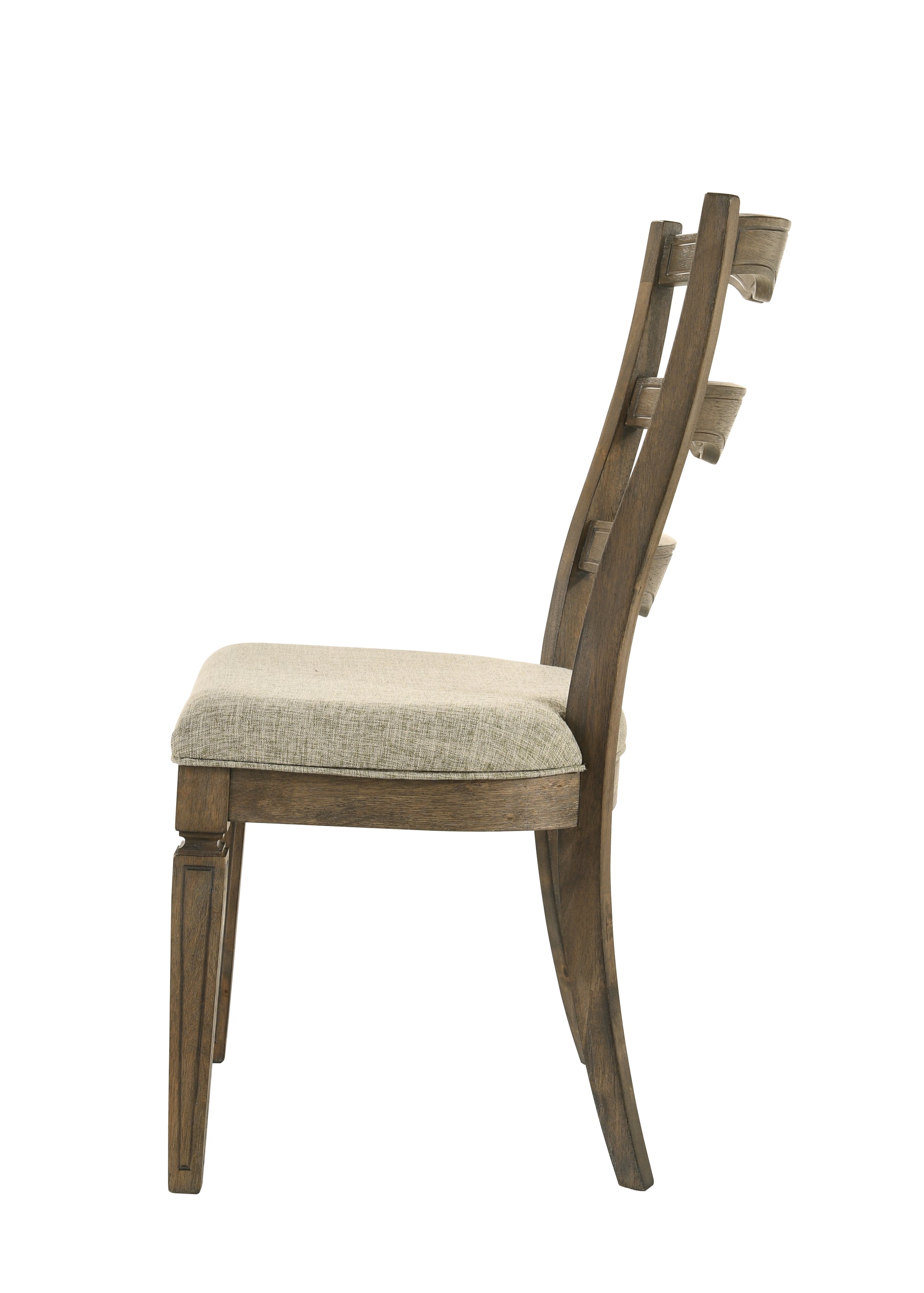 Parfield Light Brown Fabric & Weathered Oak Finish Side Chair Set Of 2 Light Brown,Oak Fabric,Synthetic Wood