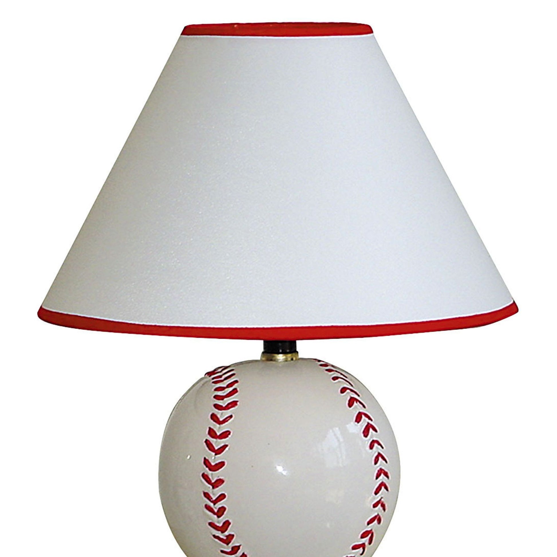 12" Tall Ceramic Table Lamp, Baseball Shaped, Linen Shade Multicolor Ceramic