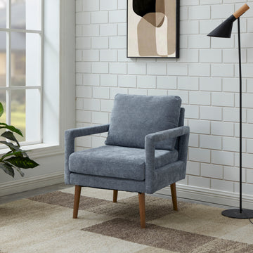 Mid Century Armchairaccent Chair With Chenille Armrest & Soft Cushion For Living Room, Bedroom, Home Office, Study, Dark Grayish Blue Blue Foam Wood Fabric