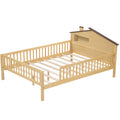 Full Size Wood Platform Bed With House Shaped Headboard, Led And Built In Storage, Natural Box Spring Not Required Full Natural Wood Bedroom Bed Frame Wood