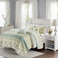 6 Piece Cotton Quilt Set With Throw Pillows Green Full Queen Green Polyester