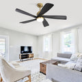 52 Inch Ceiling Fan With Dimmable Led Light 5 Solid Wood Blades Smart Remote Control Reversible Dc Motor Ceiling Fan Gold Metal & Wood