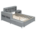 Full Size Wooden Platform Bed With Multi Functional Storage Space, Nightstand, 2 Drawers, Usb Ports And Desk, Gray Full Gray Wood
