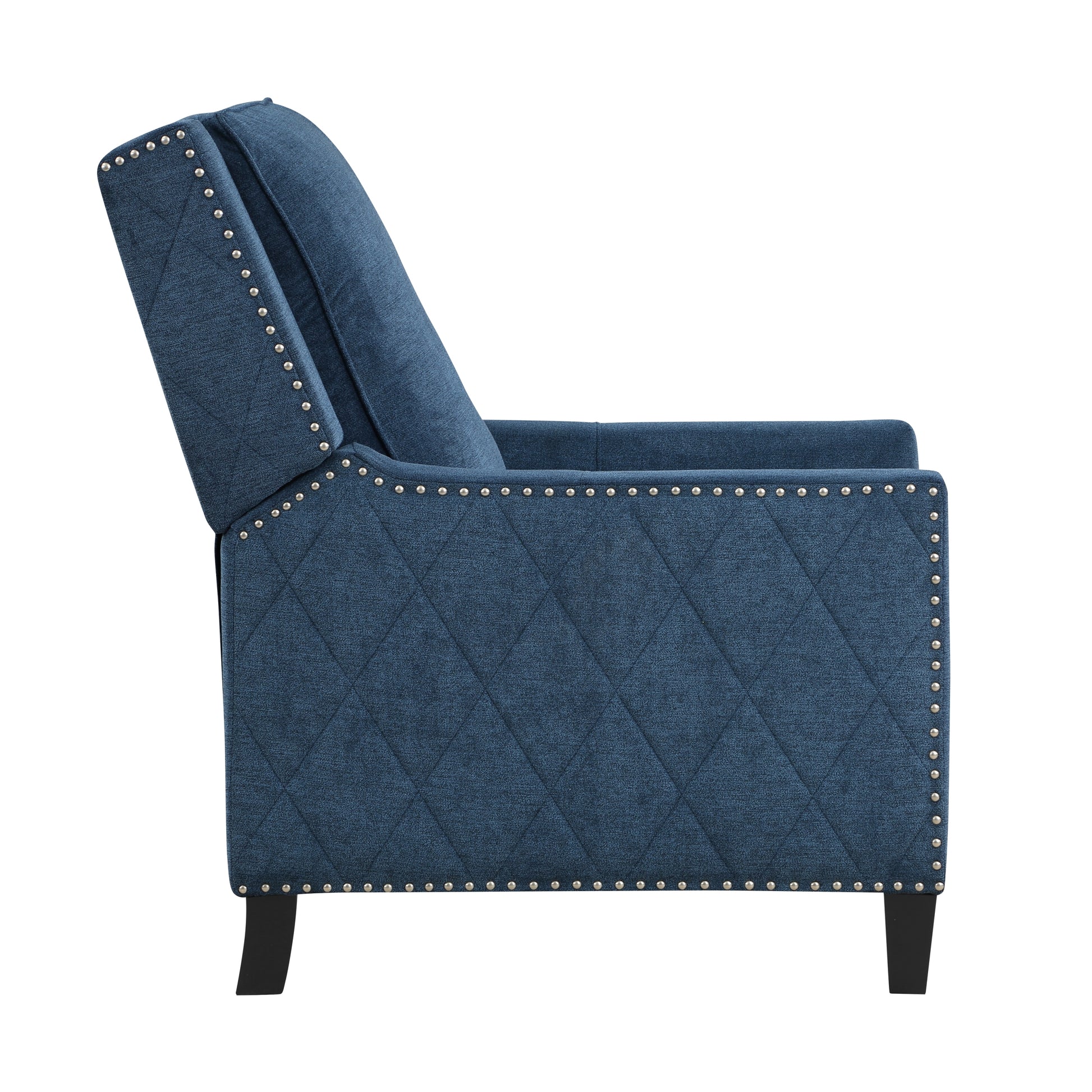 Modern Home Furniture Reclining Chair 1Pc Blue Textured Fabric Upholstered Trim Solid Wood Frame Self Reclining Motion Chair Blue Polyester Wood Modern Solid Wood