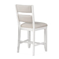 Kith 24 Inch Counter Height Chairs, Set Of 2, Padded Seat And Back, White White Wood Fabric