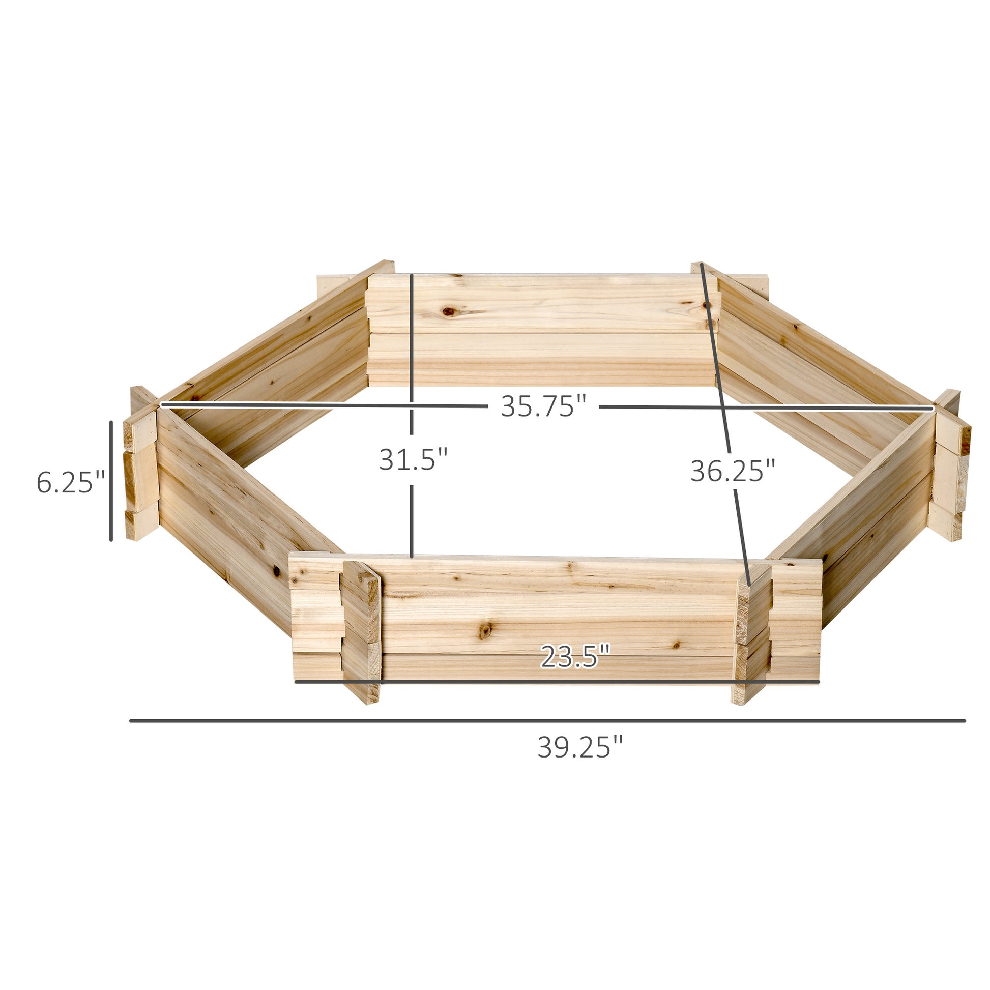 Outsunny Wooden Raised Garden Bed, Hexagon Screwless Planters For Outdoor Plants, Vegetables, Flowers, Herbs, 39" X 36" X 6", Natural Wood Natural Wood