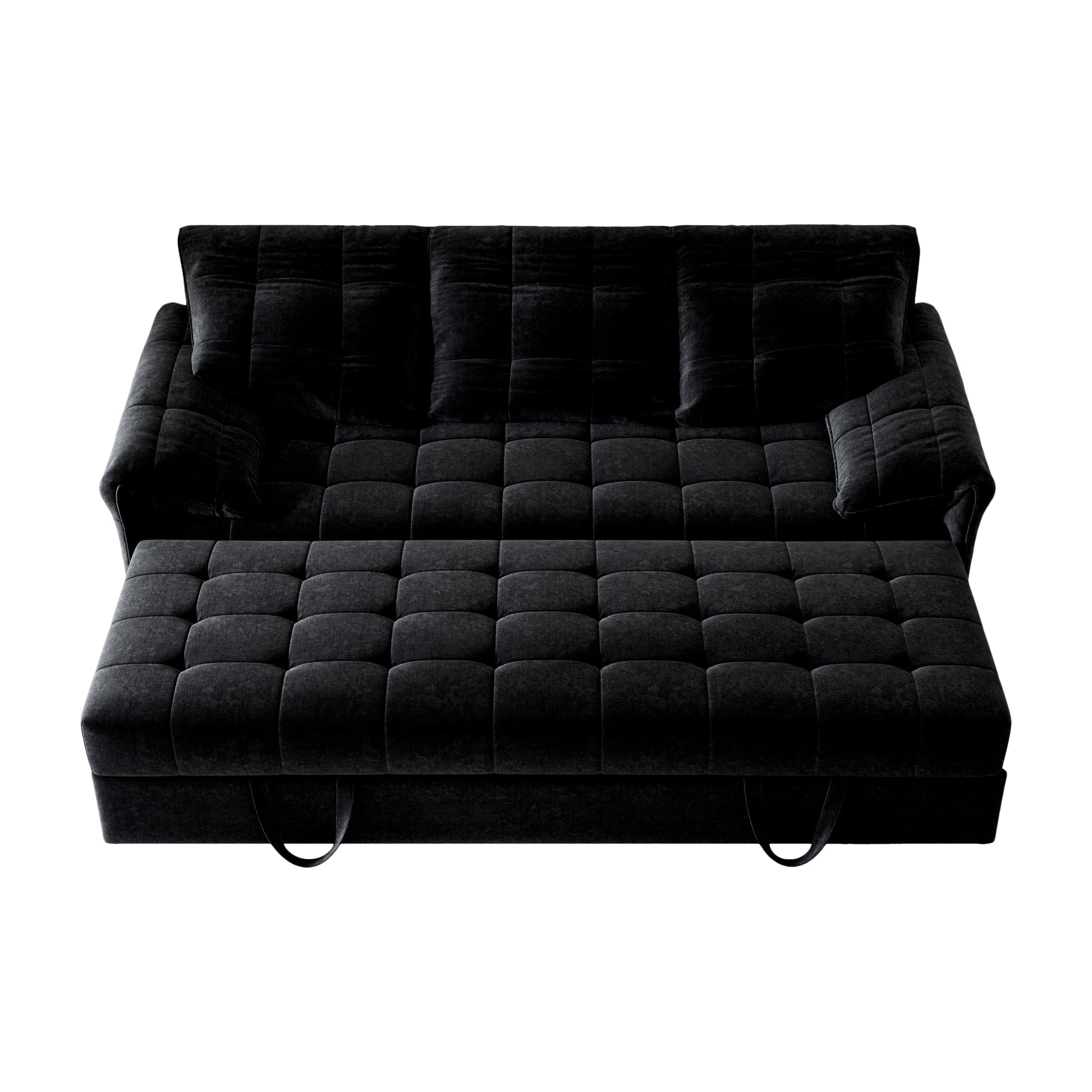 91 Inch Convertible Sofa Couch With Pull Out Couch Bed, Sleeper Sofa Bed For Living Room, Apartment, Chenille Fabric Color:Black Black Light Brown Chenille Wood Primary Living Space Cushion Back