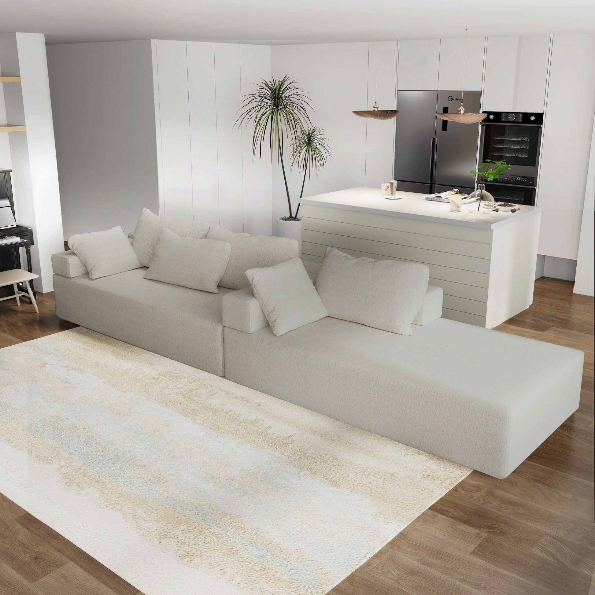 Modern Upholstered Sectional Sofa Couch Set,Modular 108" L Shaped Sectional Living Room Sofa Set With 6 Pillows,Free Combination Sofa Couch For Living Room,Bedroom Ivory Foam Chenille 3 Seat