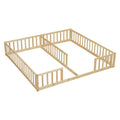 Double Twin Floor Bed With Fence, Guardrails, Without Door, Natural Twin Natural American Design Pine