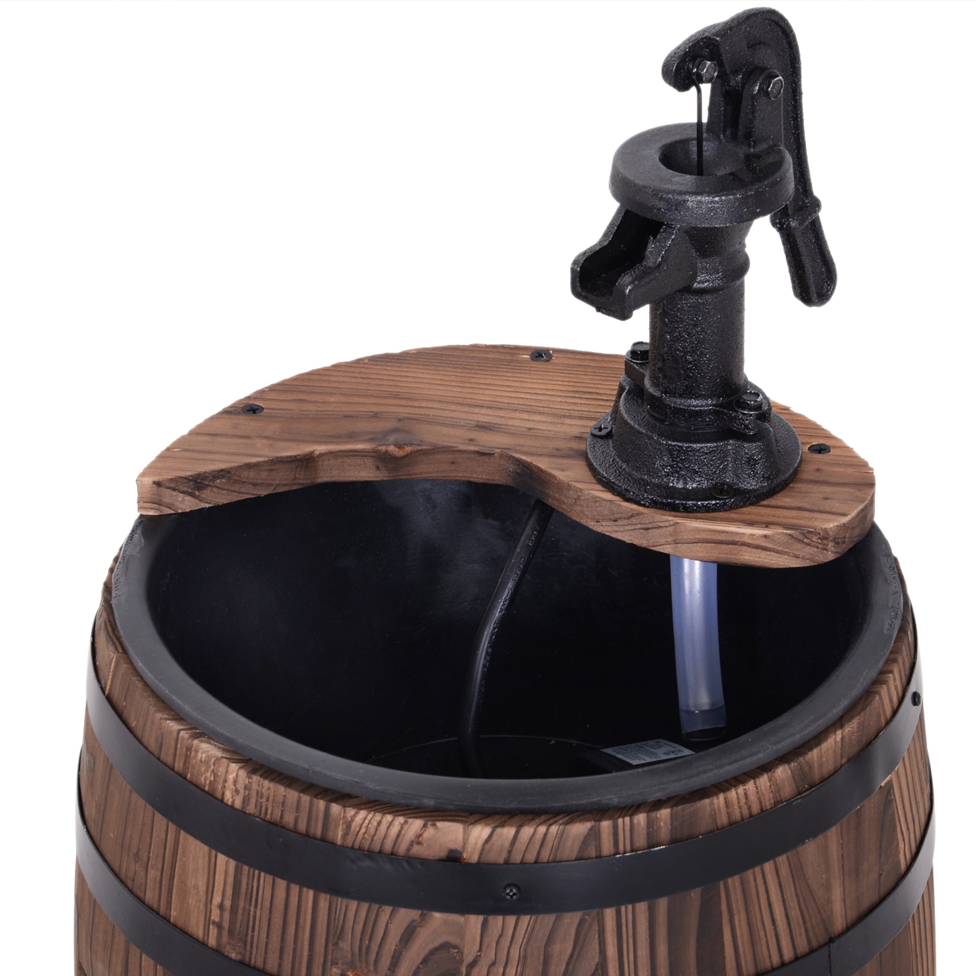 Outsunny 23" H Outdoor Water Fountain Wood And Metal Rustic Apple Barrel Pump Garden Decor For Outside Backyard Brown Wood