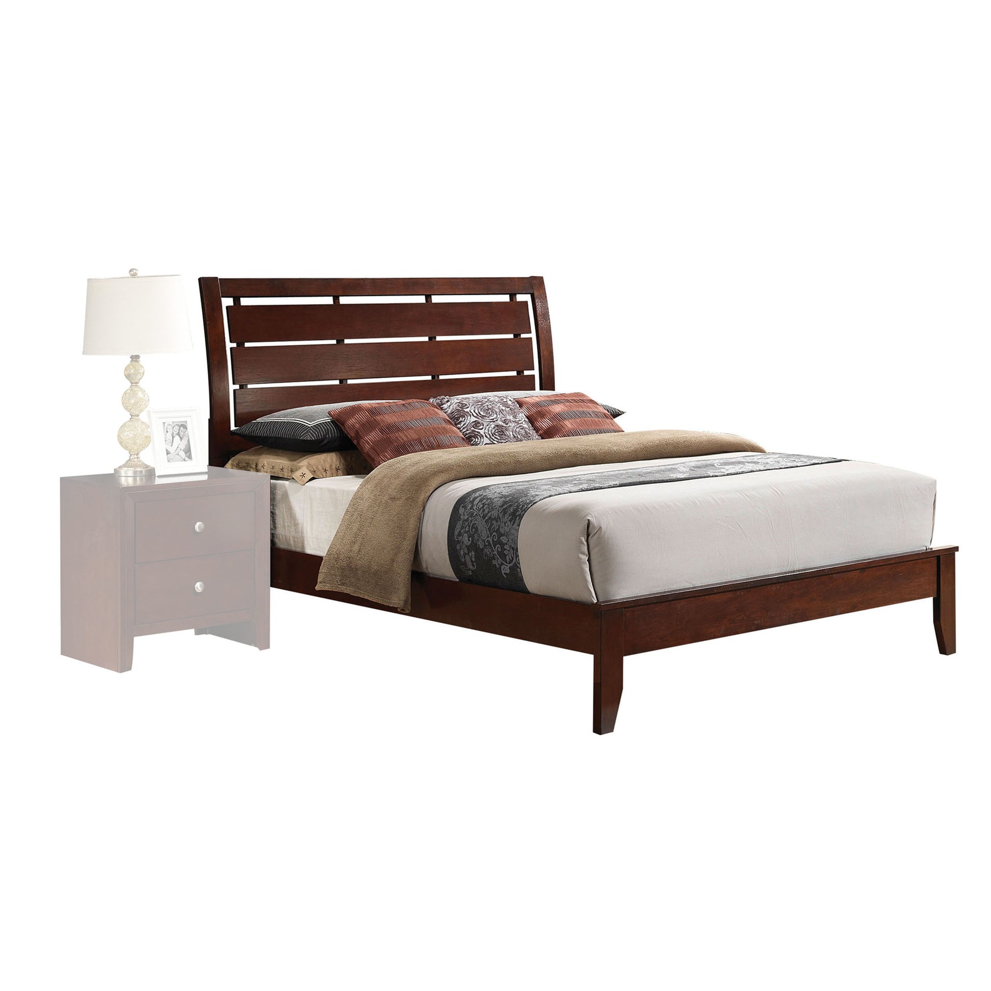 Brown Cherry Queen Sleigh Bed Box Spring Required Queen Cherry Wood Brown Bedroom Contemporary Panel Wood