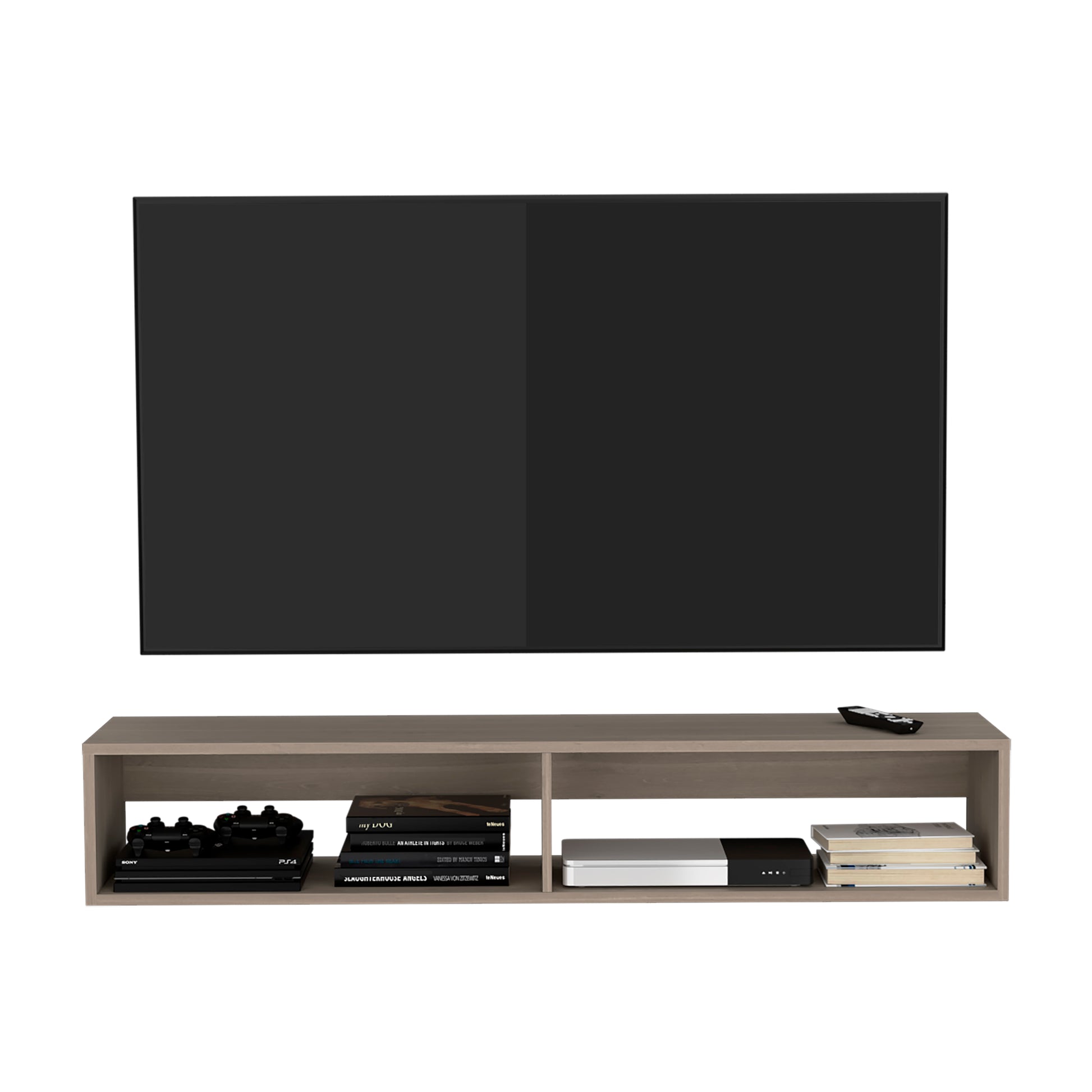 Warrior 59" Floating Tv Stand With Two Open Shelves, Media Compartments And Cable Management Light Gray Primary Living Space 50 Inches 50 59 Inches Modern Particle Board