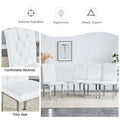 Table And Chair Set, Modern Dining Table, Tempered Glass Tabletop And Silver Colored Leg Table, Soft And Comfortable Dining Chair, Perfect For Dinner, Meetings, Home And Office Decor White Seats 6 Glass