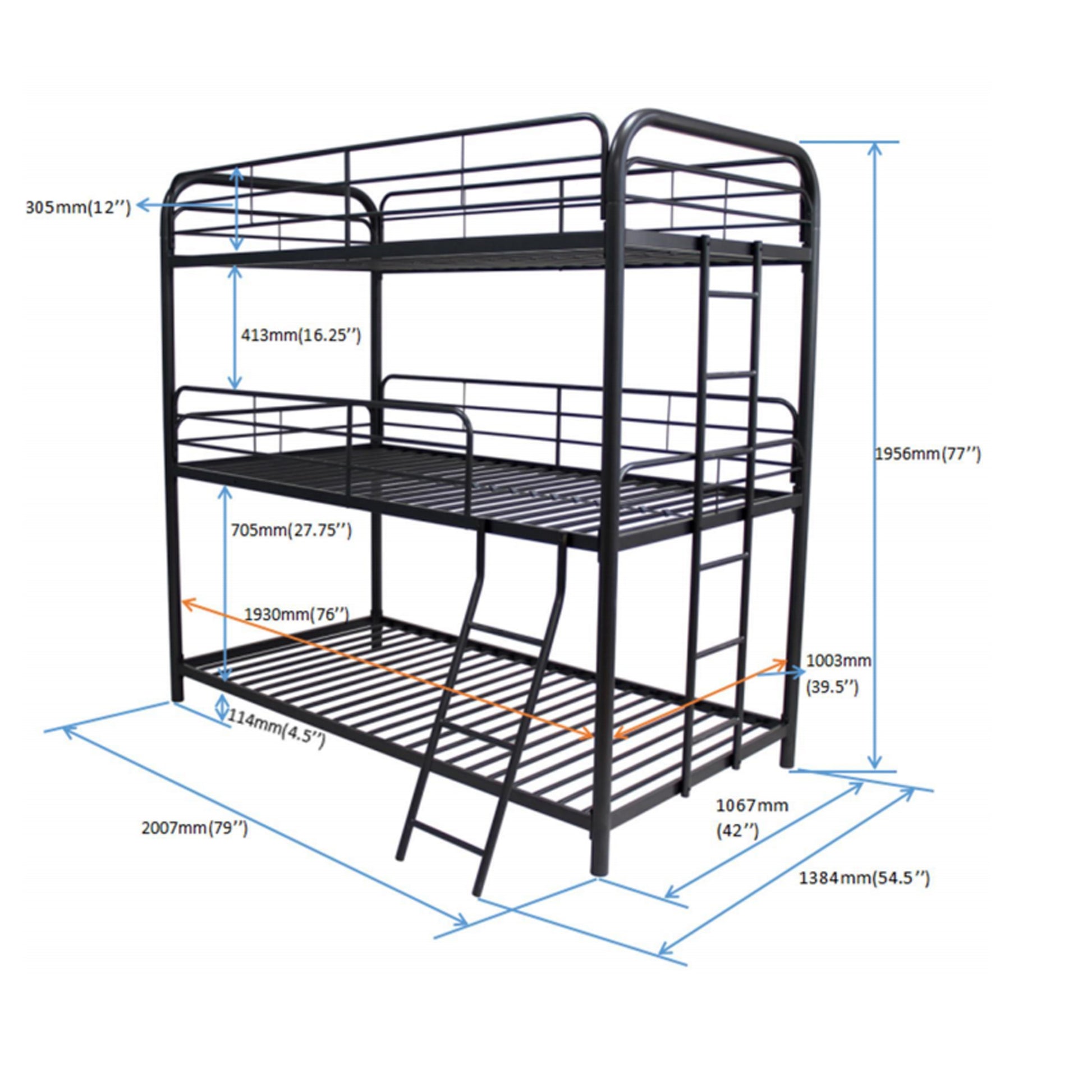 Furniture Triple Bunk Bed, Twin Twin Twin, Black Twin Black Metal