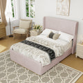 King Size Corduroy Upholstered Bed Frame With Vertical Stripe Wingback Headboard And High Footboard, Pink Pink Wood