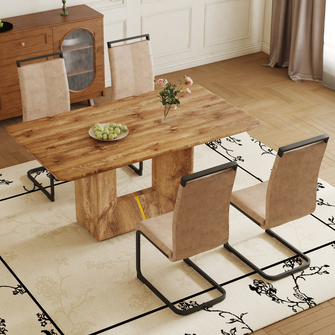 Table And Chair Set. Modern Dining Table With Mdf Top And Beautiful Mdf Legs. Comes With Brown Comfortable Chair With Pu Seat And Metal Legs. Suitable For A Wide Range Of Decorative Styles. Brown,Wood Seats 4 Mdf