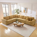 6 Seats,Oversized Sectional Sofa,L Shaped Corner Couch With Detachable Seat & Back Cushion, Corduroy Upholstery Convertible Sleeper Sofa&Couch For Living Room Yellow Fabric 6 Seat