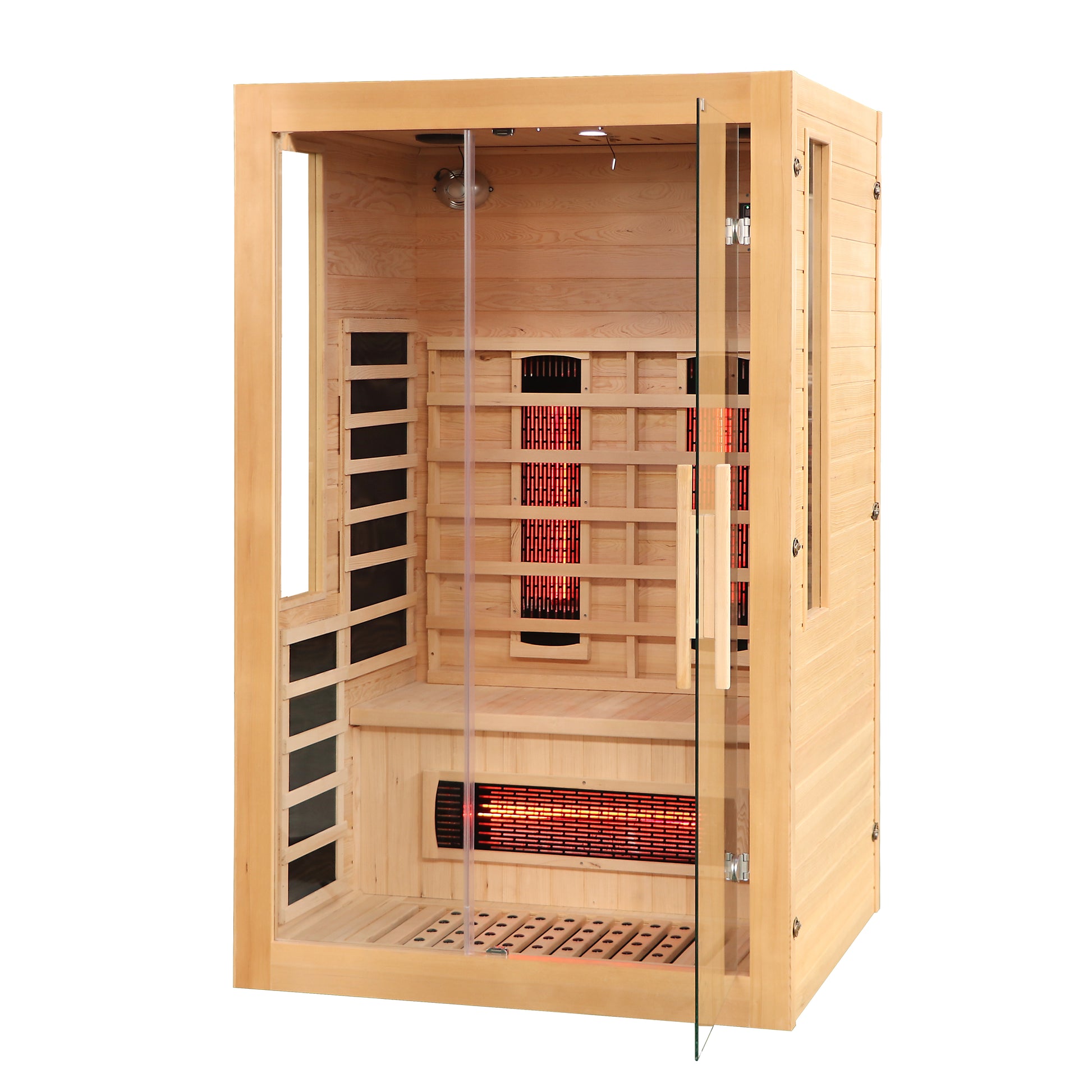 2 To 3 Person Hemlock Wood Low Emf Far Infrared Sauna For Home With Led Control Panel And Tempered Glass Door Natural Wood Metal & Wood