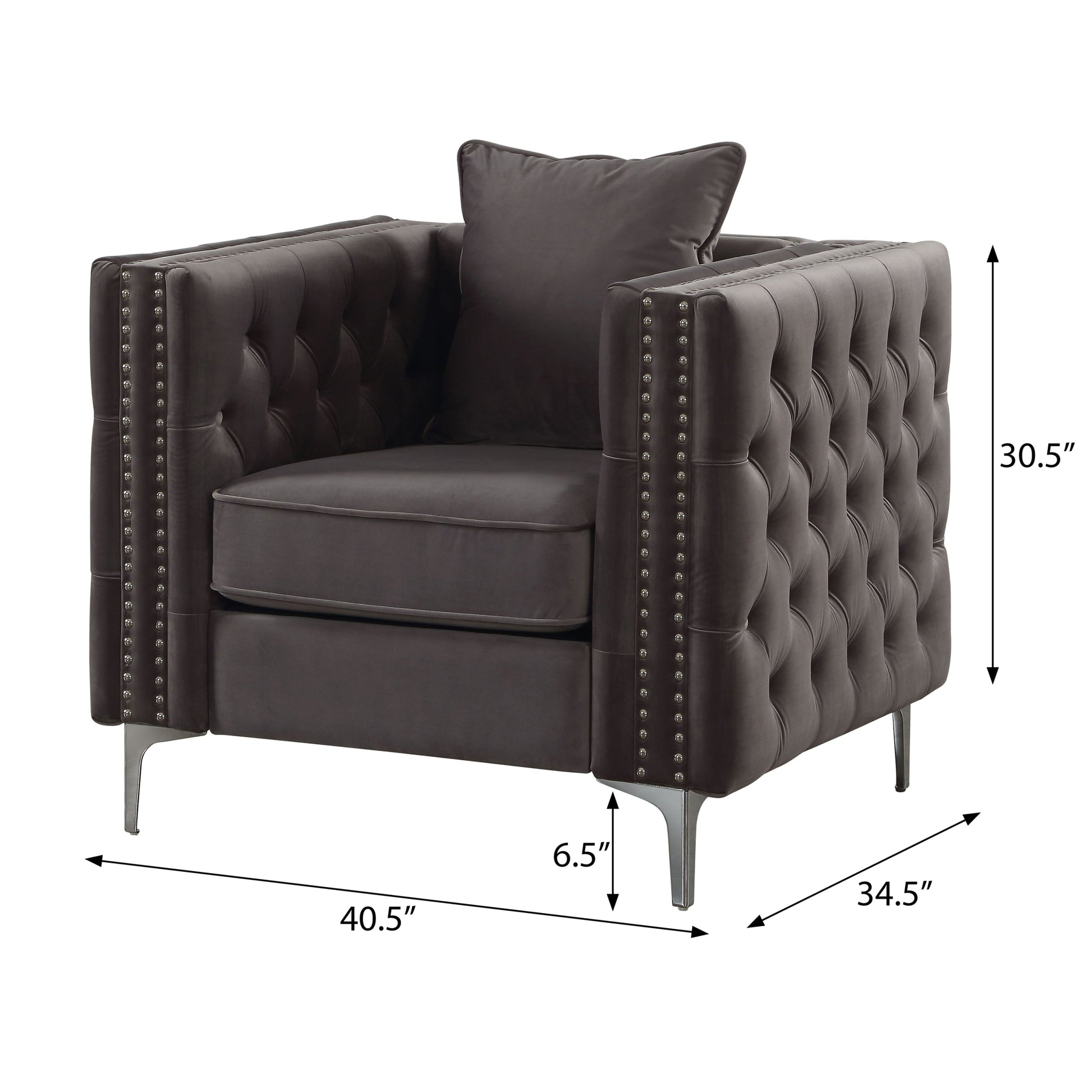 Dark Grey Tufted Pillow Back Accent Chair Dark Gray Primary Living Space Velvet