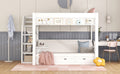 Wood Full Size Convertible Bunk Bed With Storage Staircase, Bedside Table, And 3 Drawers, White White Solid Wood Mdf