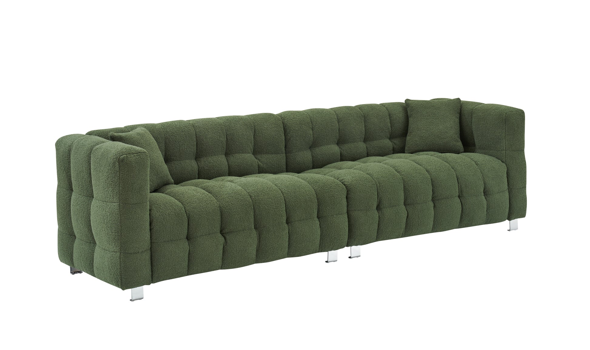 102 Inch Green Teddy Fleece Sofa With Two Throw Pillows In Living Room Bedroom Apartment Sofa Supported By Hardware Feet Green Polyester Blend 4 Seat