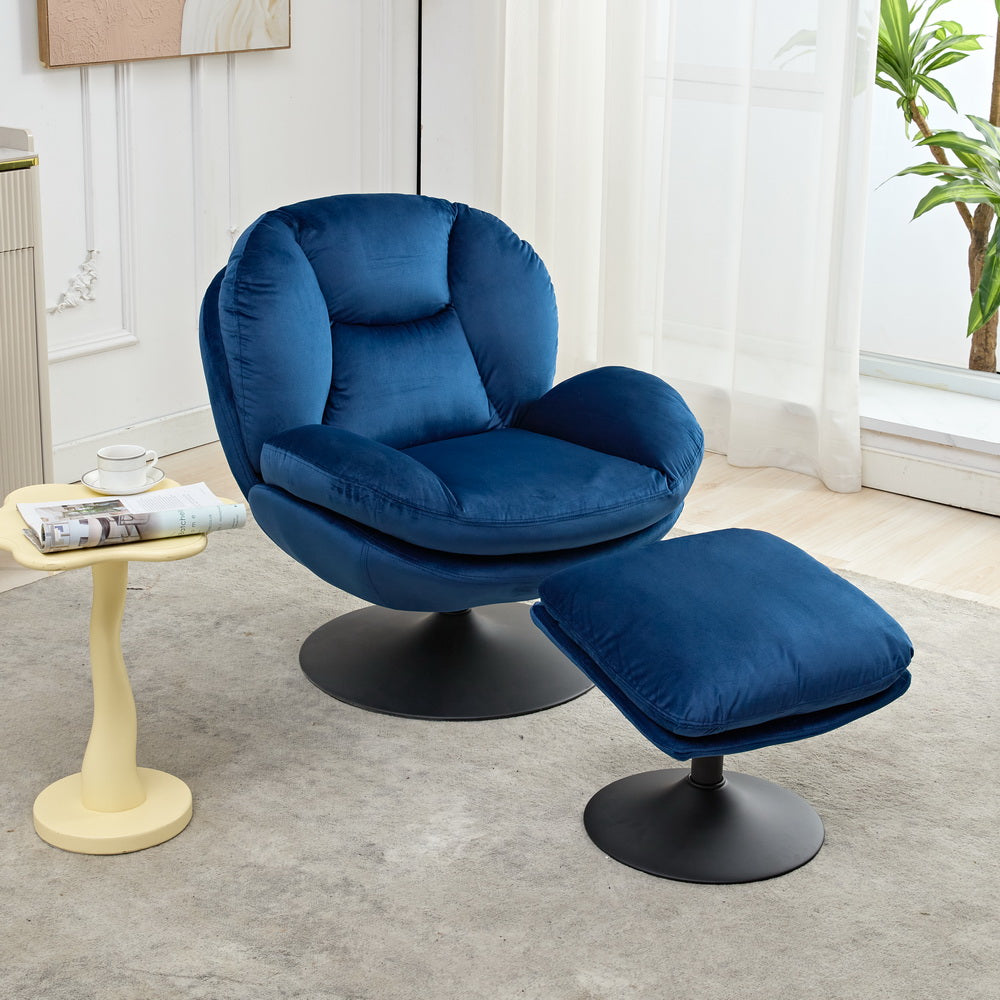 39A Rocking And Swivel Leisure Chair Lounge Chair Velvet Blue Color With Ottoman Blue Velvet