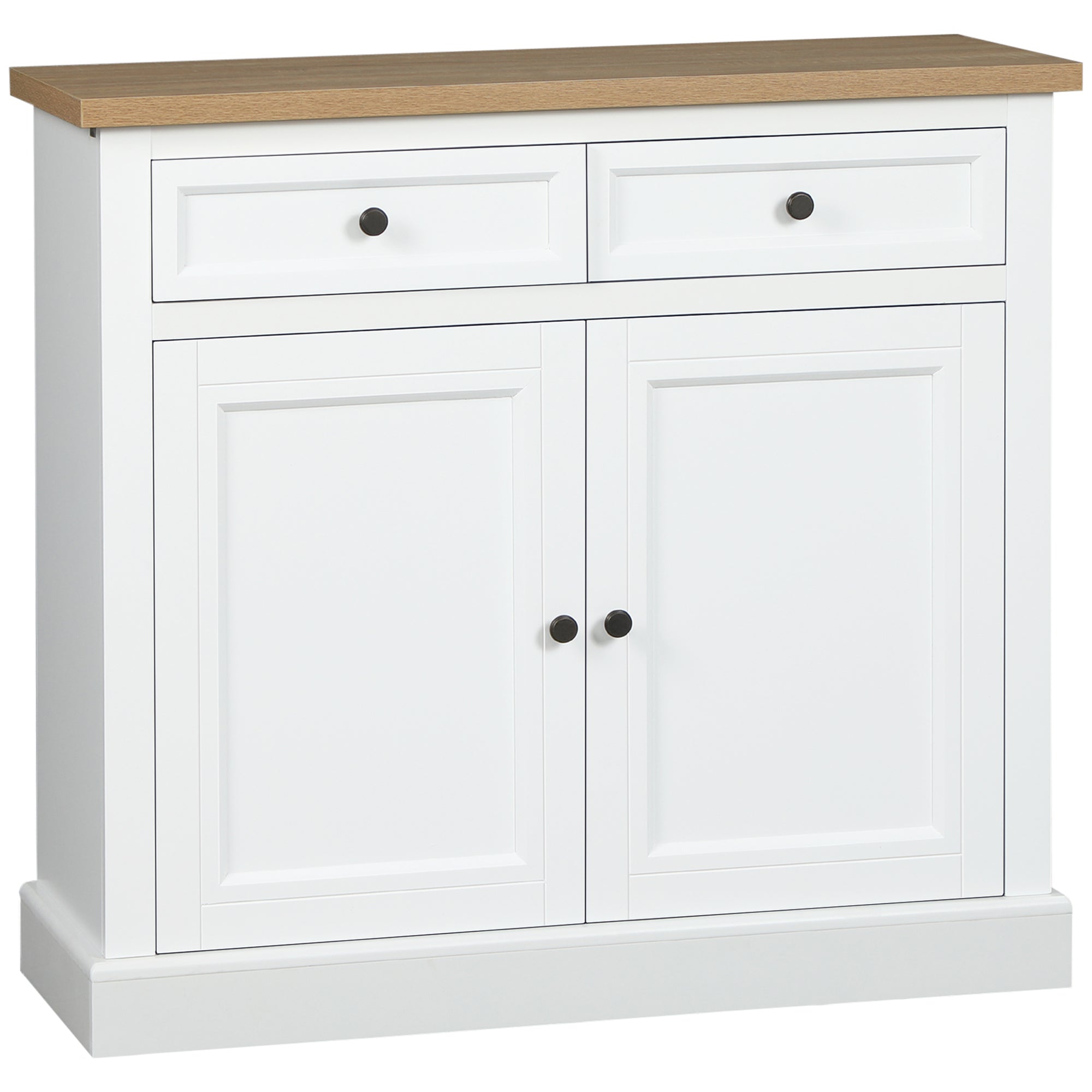 Homcom Sideboard Buffet Cabinet, Kitchen Cabinet, Coffee Bar Cabinet With 2 Drawers And Double Door Cupboard For Living Room, Entryway, White White Mdf