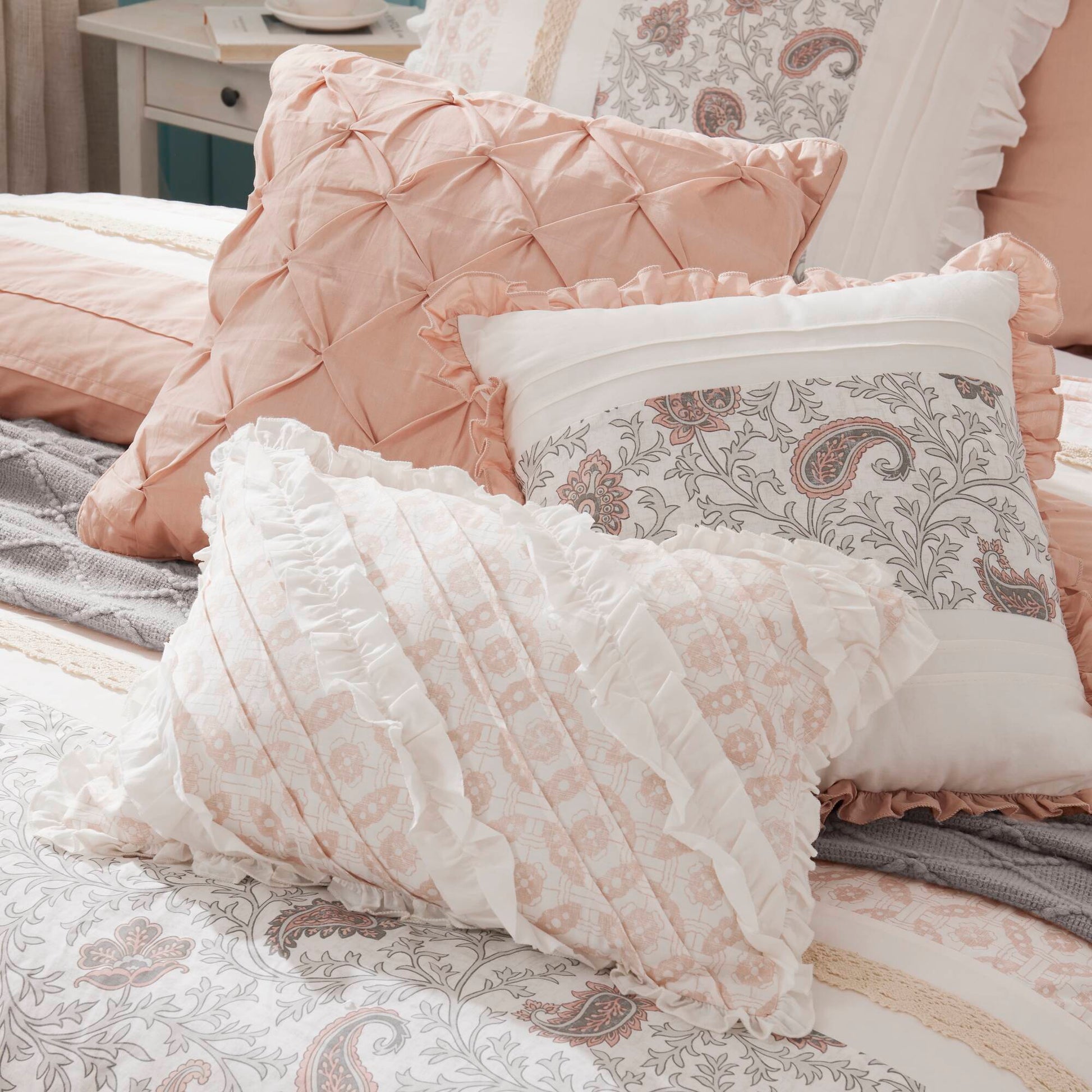 9 Piece Cotton Percale Comforter Set Blush King King Blush Polyester