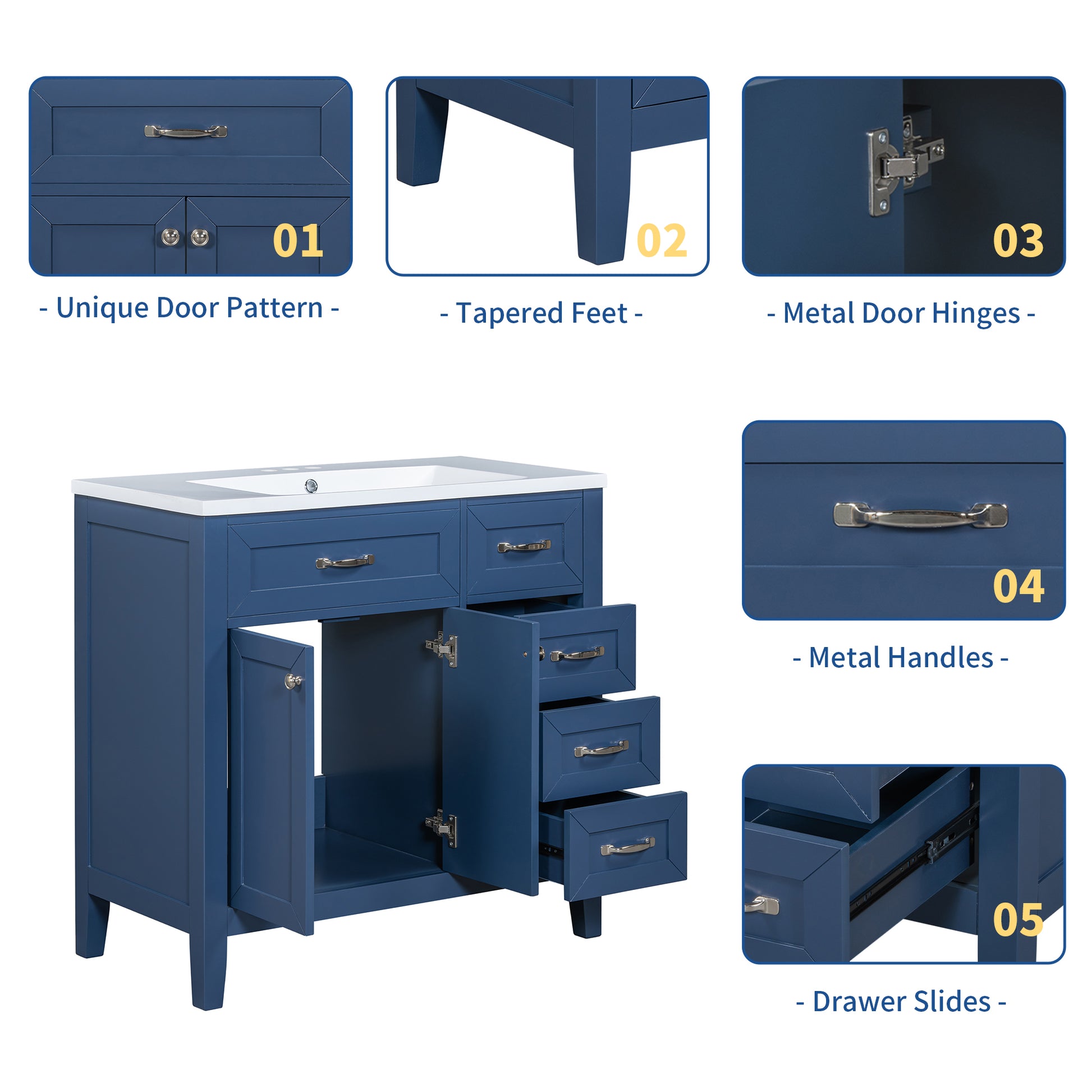 36" Bathroom Vanity With Sink Combo, Blue Bathroom Cabinet With Drawers, Solid Frame And Mdf Board Old Sku:Jl000007Aac Blue Solid Wood Mdf