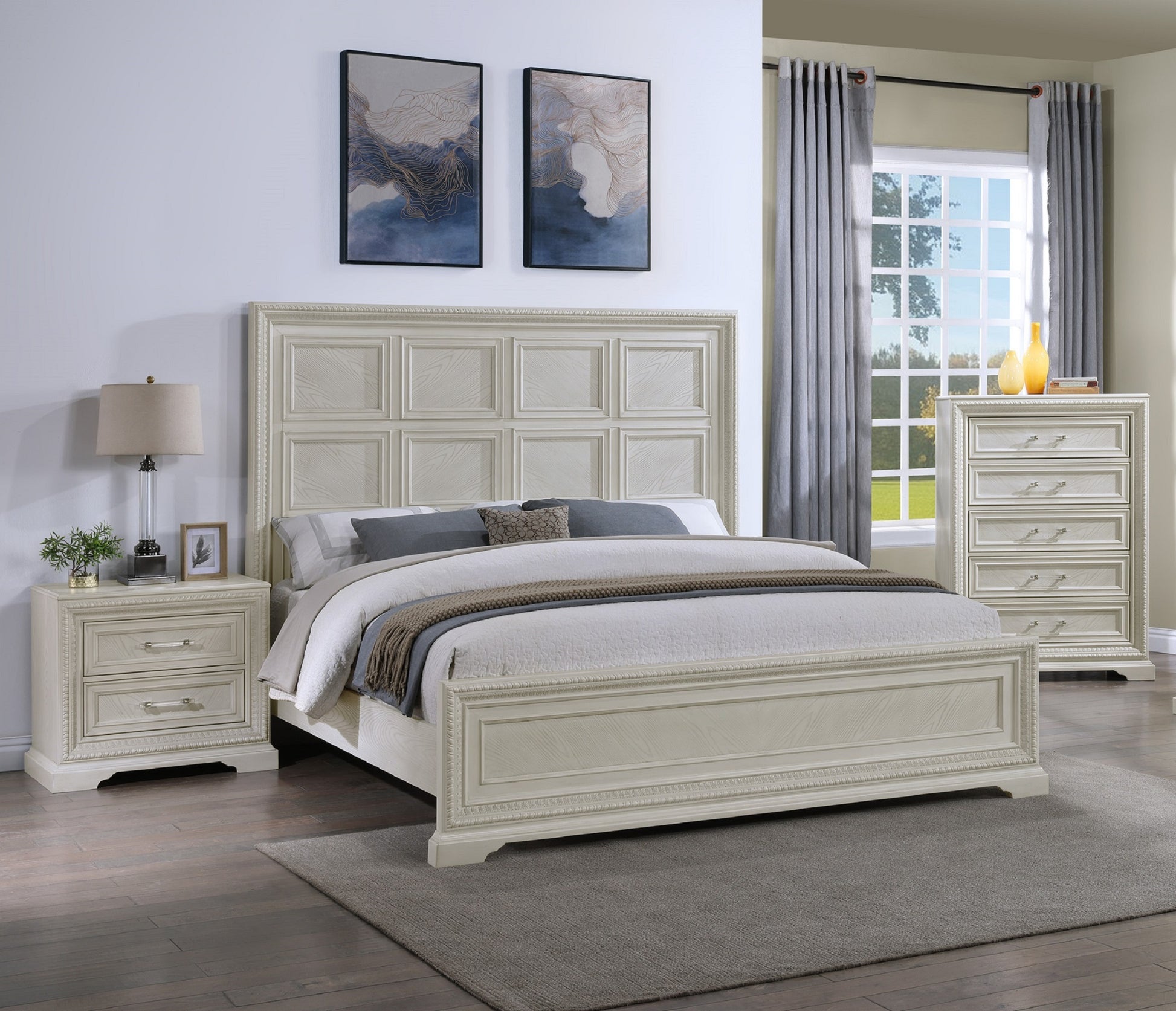 Beautiful Transitional Style 1Pc 2 Drawer Nightstand White Cream Finish Wooden Home Bedroom Furniture Cream White 2 Drawers Bedroom Bedside Cabinet Transitional Wood