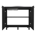 2 Freestanding Utility Base Cabinet With Stainless Steel Countertop And 2 Door, Black Black Solid Wood Mdf Engineered Wood