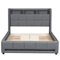 Full Size Upholstered Platform Bed With Storage Headboard, Led, Usb Charging And 4 Drawers, Gray Full Box Spring Not Required Gray Wood Linen Upholstered