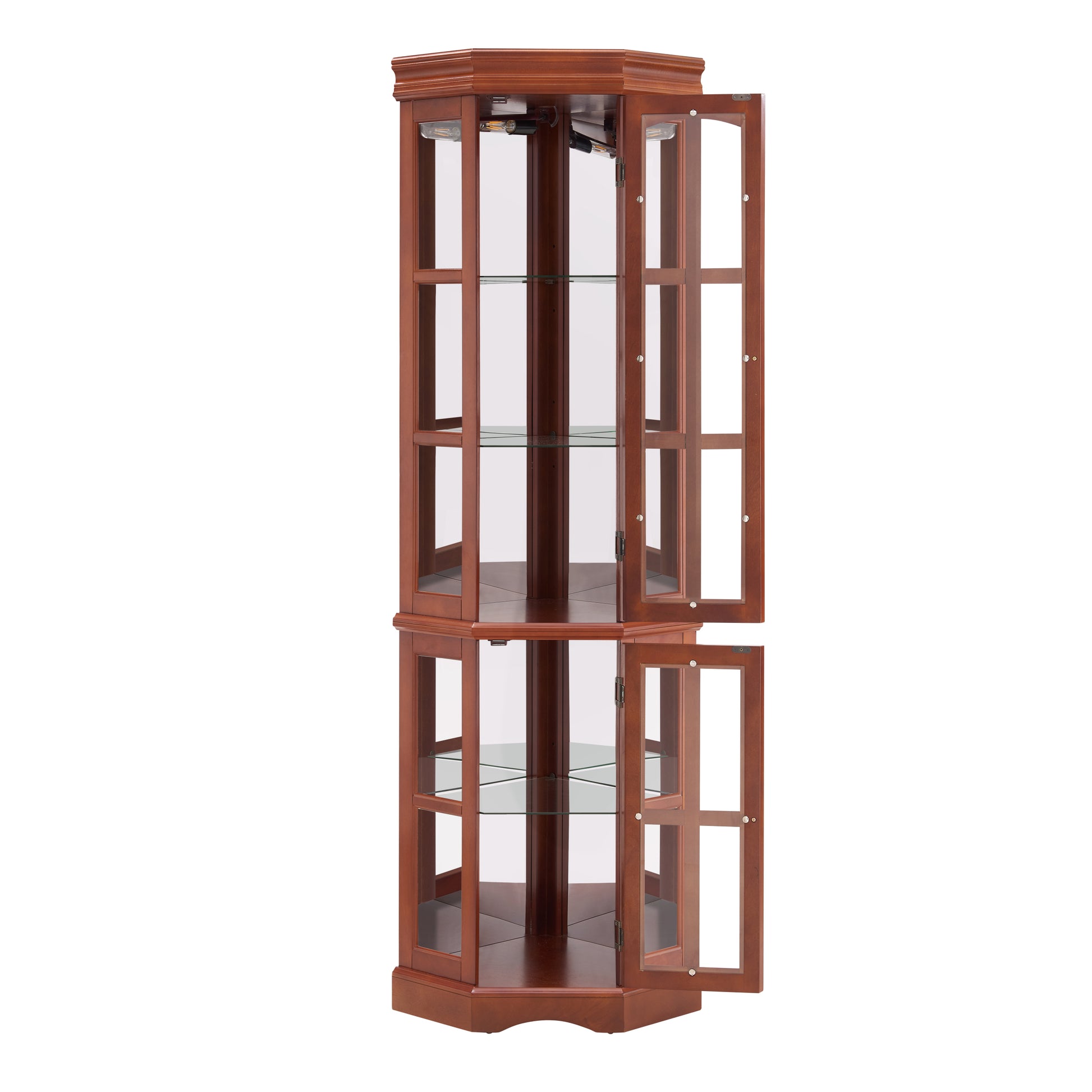 Corner Curio Cabinet With 5 Shelves And Lighting System, Walnut E26 Light Bulb Not Included Walnut Mdf