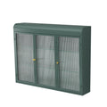 3 Door Arched Wall Mounted Glass Cabinets For Kitchen, Living Room And Bathroom Dark Green Dark Green Glass Metal