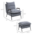 Homcom Accent Chair With Ottoman, Reclining Comfy Chair With Adjustable Backrest, Steel Frame And Pillow For Living Room, Bedroom, Light Gray Light Gray Polyester