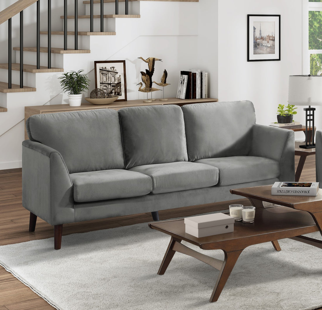 Modern Contemporary Living Room 1Pc Sofa Gray Velvet Upholstery Dark Brown Legs Solid Wood Furniture Gray Velvet Wood Primary Living Space Modern Solid Wood 3 Seat